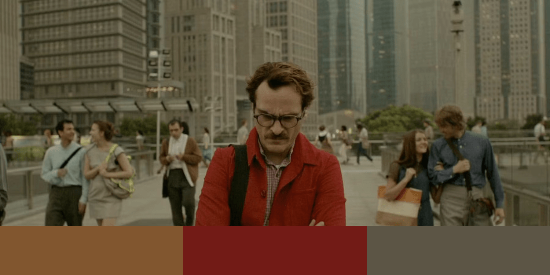 Still from the movie Her, with three colors: primary, secondary, and accent.