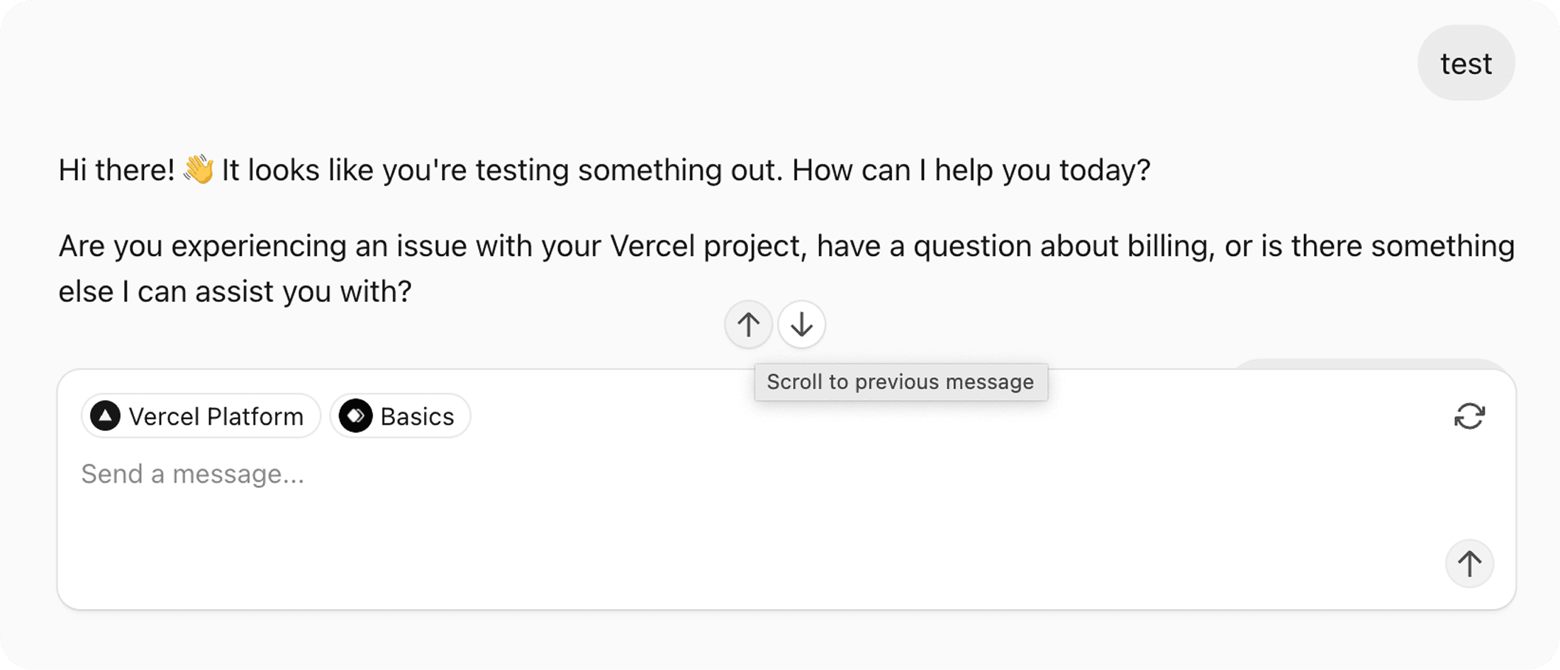 Textarea with two buttons: scroll to bottom and scroll to previous message