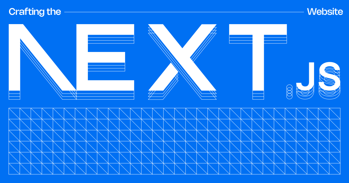 White Next.js wordmark above a white grid pattern on top of a blue background